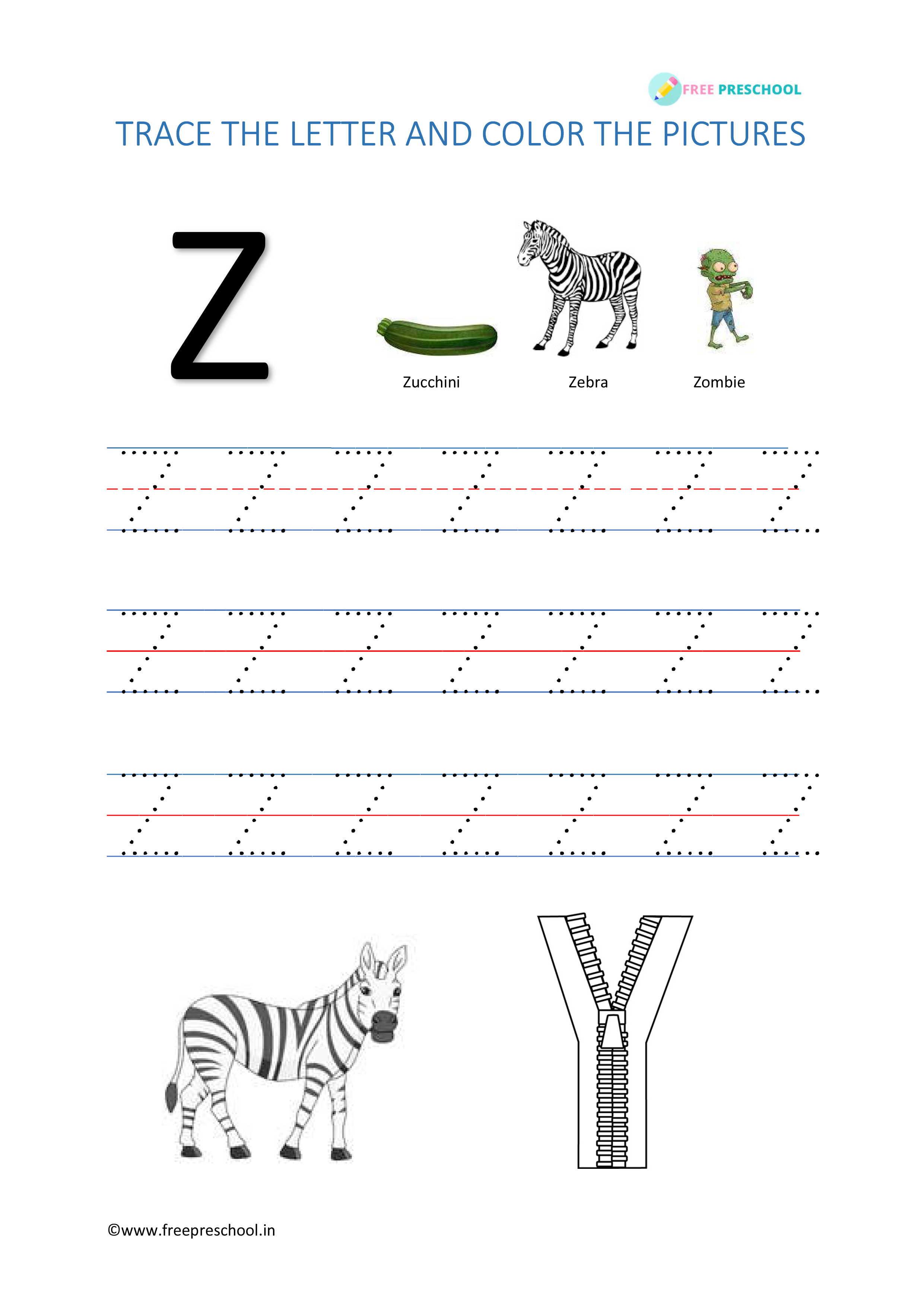 Alphabet Tracing Letter Zz Free Preschool