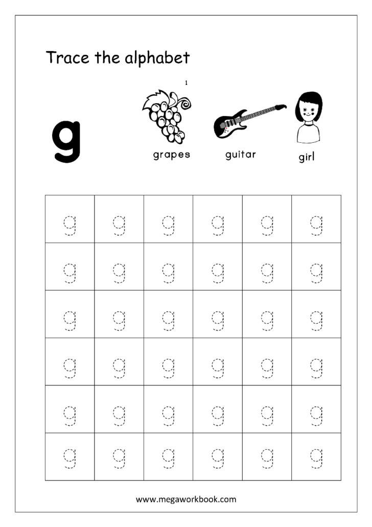 Small Letter G Tracing Worksheets