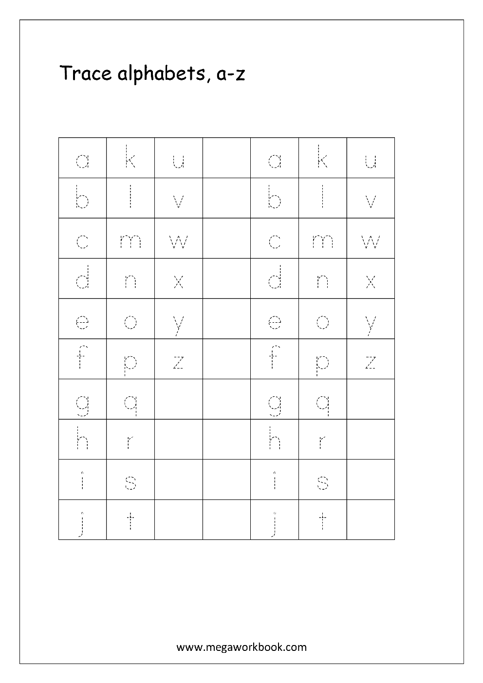 English Worksheet Alphabet Tracing Small Letters Tracing A z 