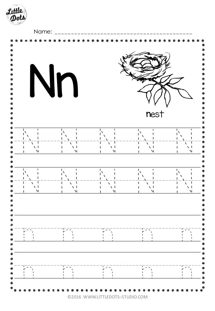 Tracing Letter N Worksheets For Preschool