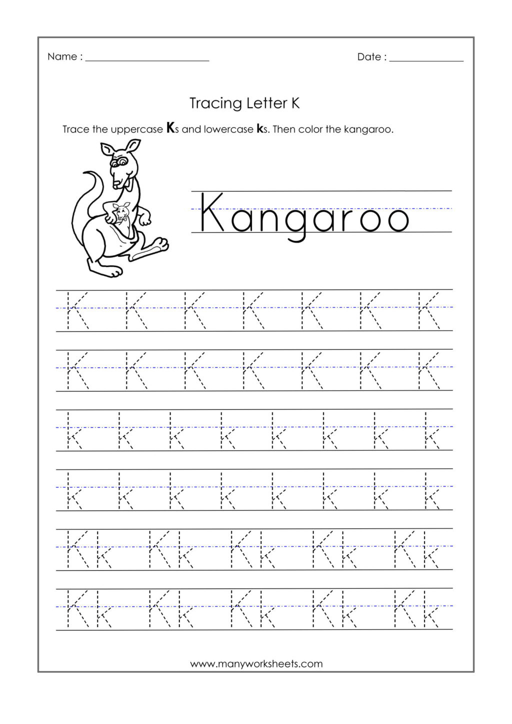 Free Printable Letter K Tracing Worksheets Dot To Dot Name Tracing 