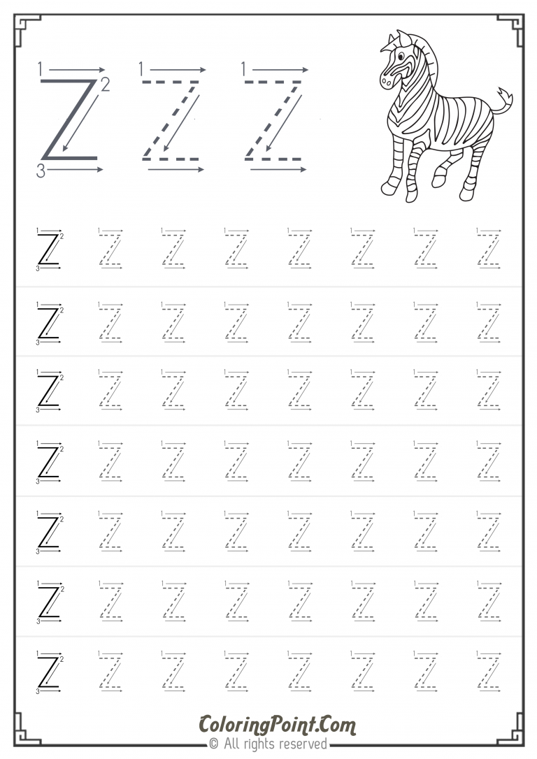 Free Printable Tracing Letter Z Worksheets For Preschool Z For Zebra 