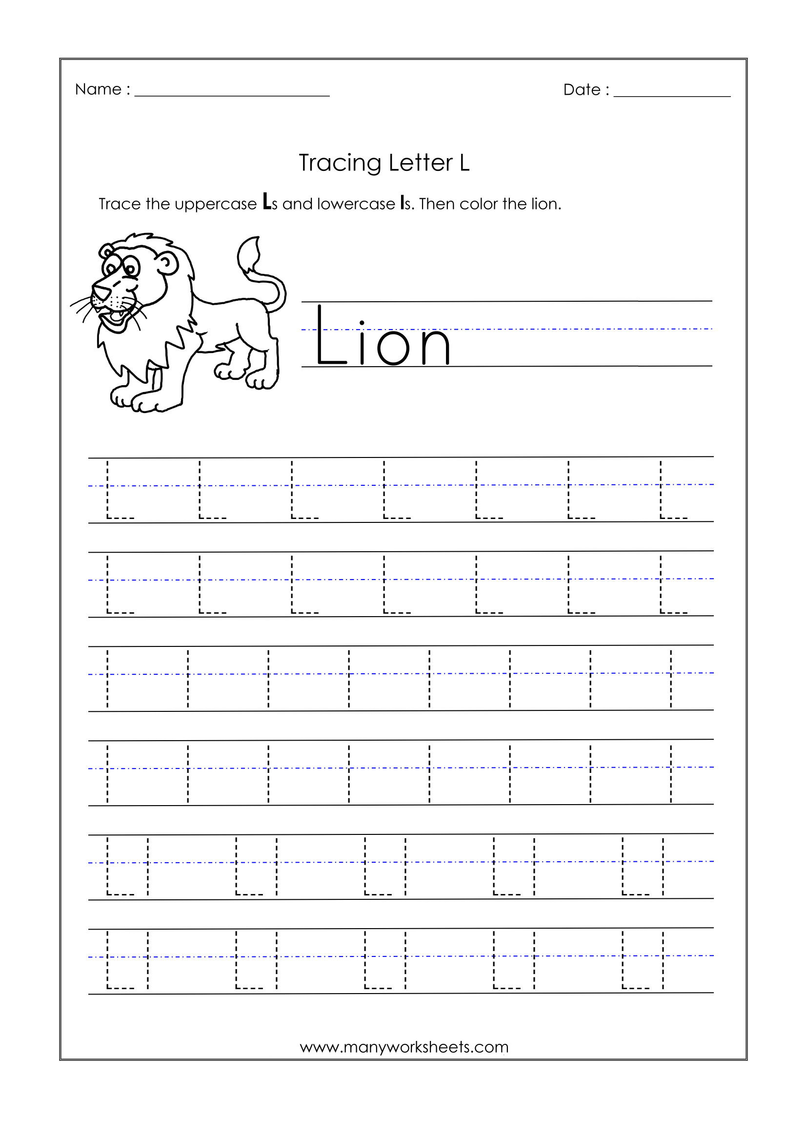 Free Printable Worksheets Tracing The Letter Ll Dot To Dot Name 