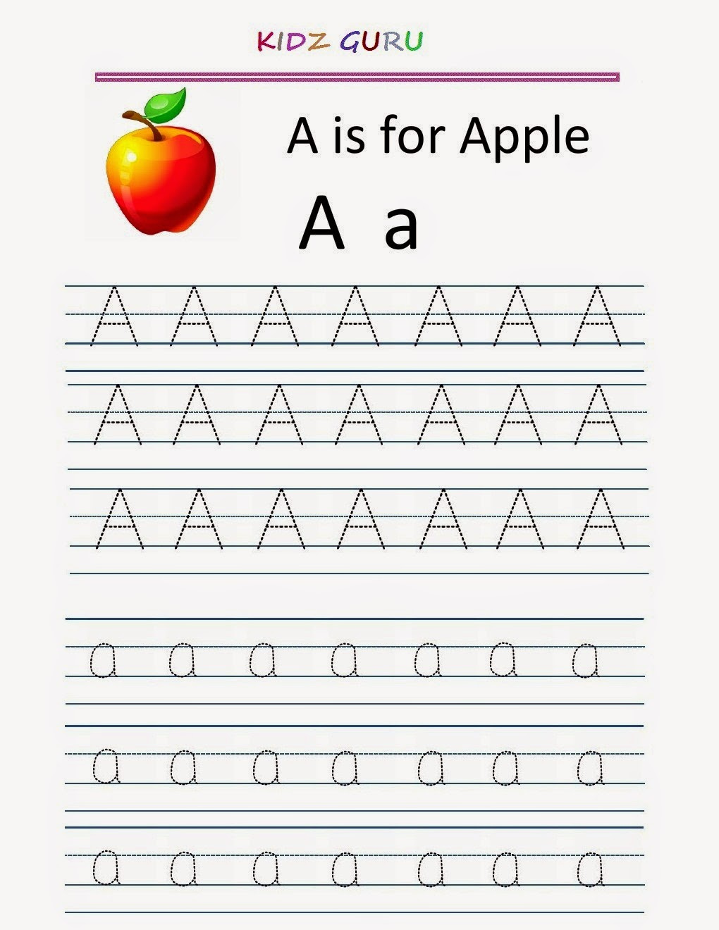 Kindergarten Worksheets Printable Tracing Worksheet Alphabet A A