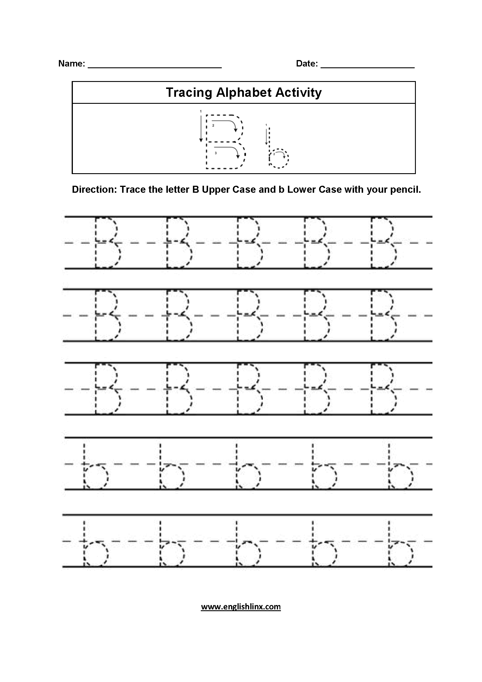Letter B Tracing Sheet AlphabetWorksheetsFree