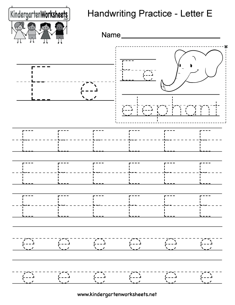 Letter E Writing Practice Worksheet Free Kindergarten English 