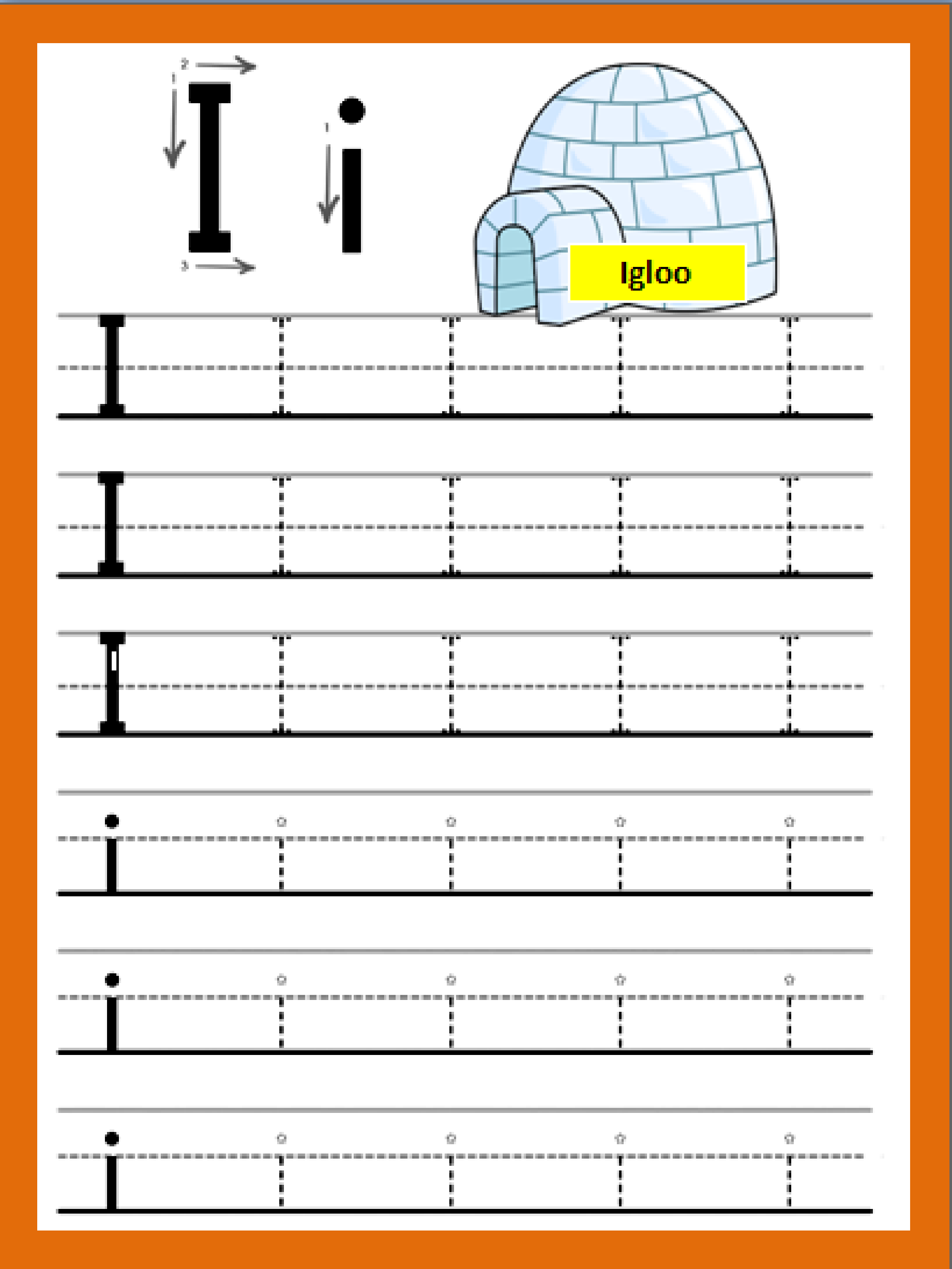 Letter Ii Handwriting Worksheets For Kids Phonics Flashcards 