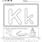 Letter K Coloring Worksheet Free Kindergarten English Worksheet For Kids