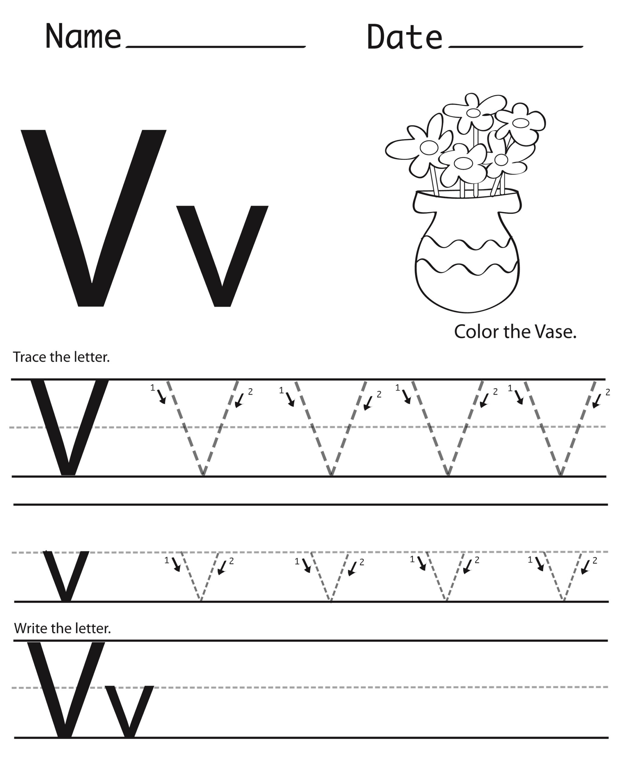Tracing Letter V Worksheets Letter Tracing Worksheets