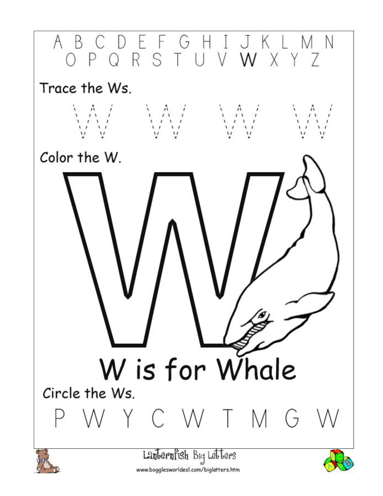 Letter W Worksheet For Preschool Alphabet Worksheet Big Letter W 