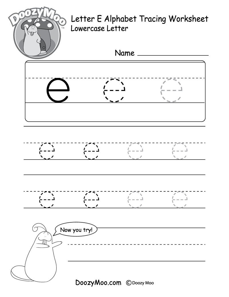 Lowercase Letter e Tracing Worksheet Doozy Moo