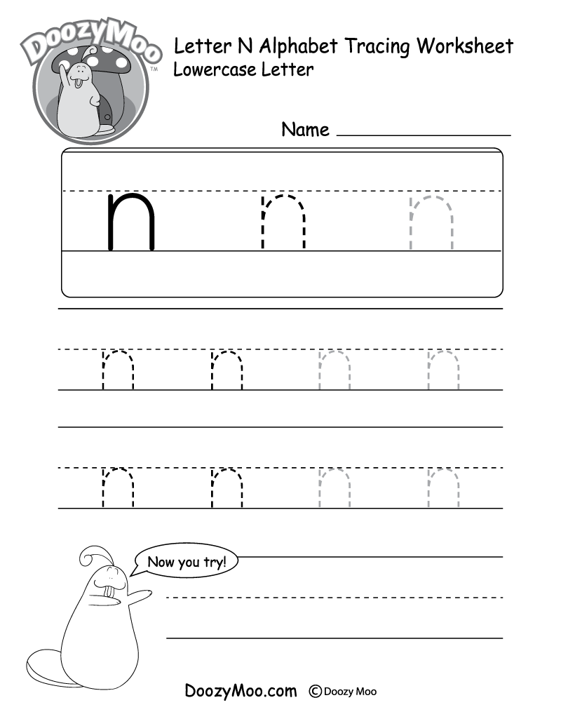 Lowercase Letter n Tracing Worksheet Doozy Moo