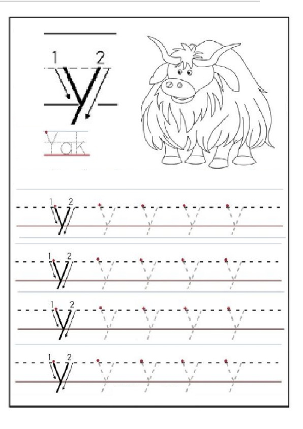 Lowercase Letter Y Tracing Worksheet For 1st Grade Preschool Crafts