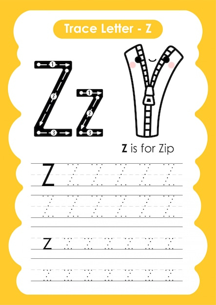 Premium Vector Trace Letter Alphabet Z Exercise With Cartoon 