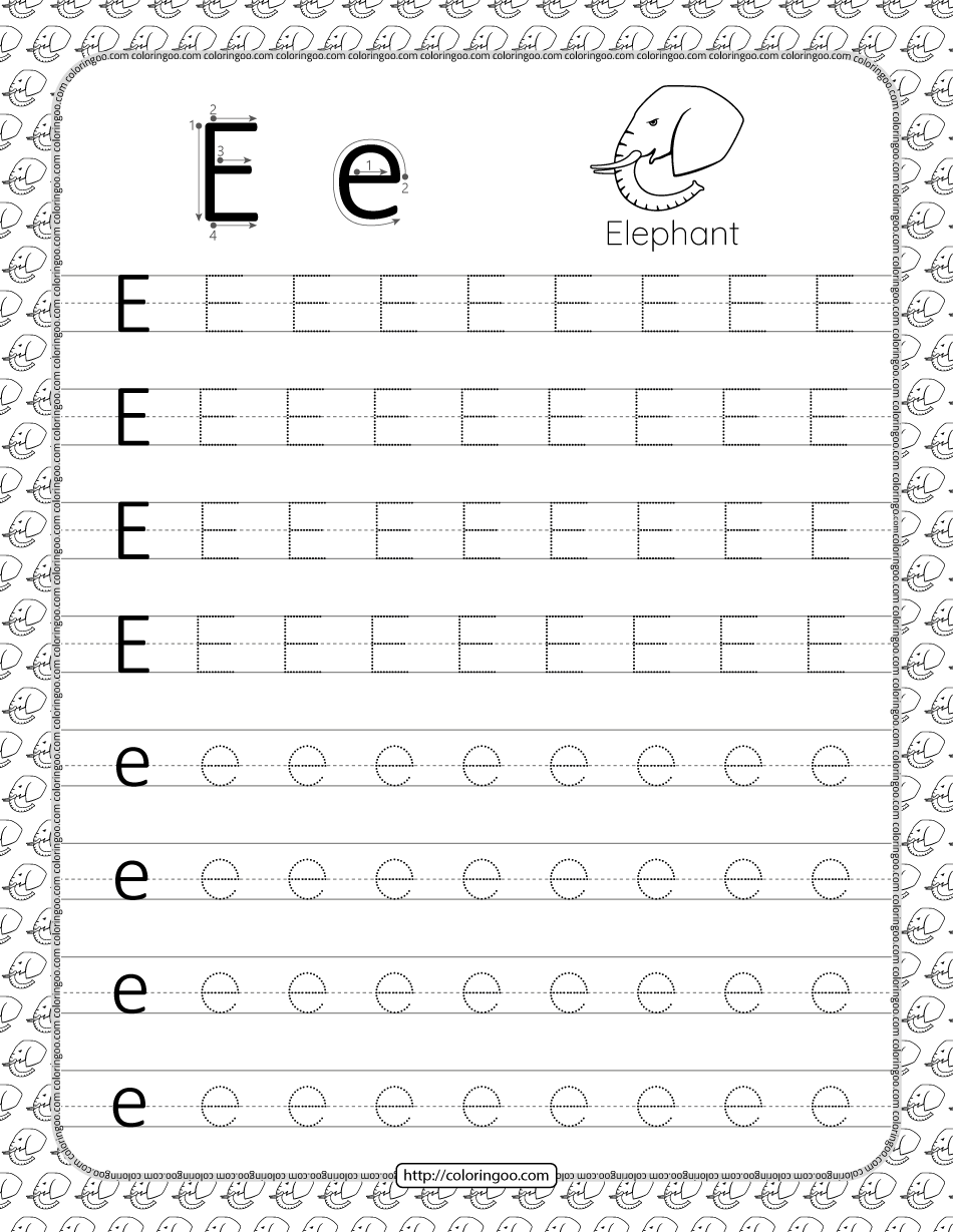 Printable Dotted Letter E Tracing Pdf Worksheet