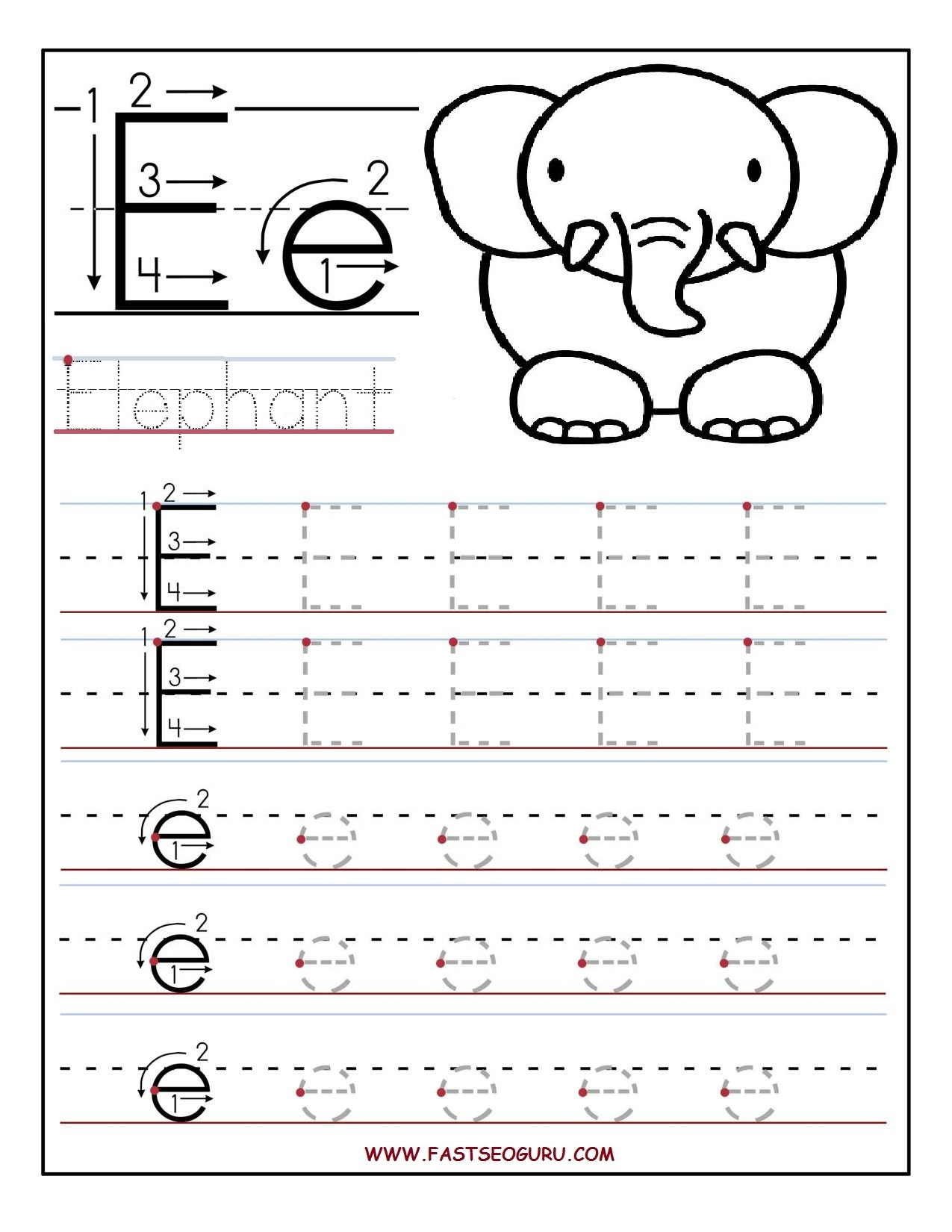 Printable Letter E Tracing Worksheets For Preschool Alphabet 
