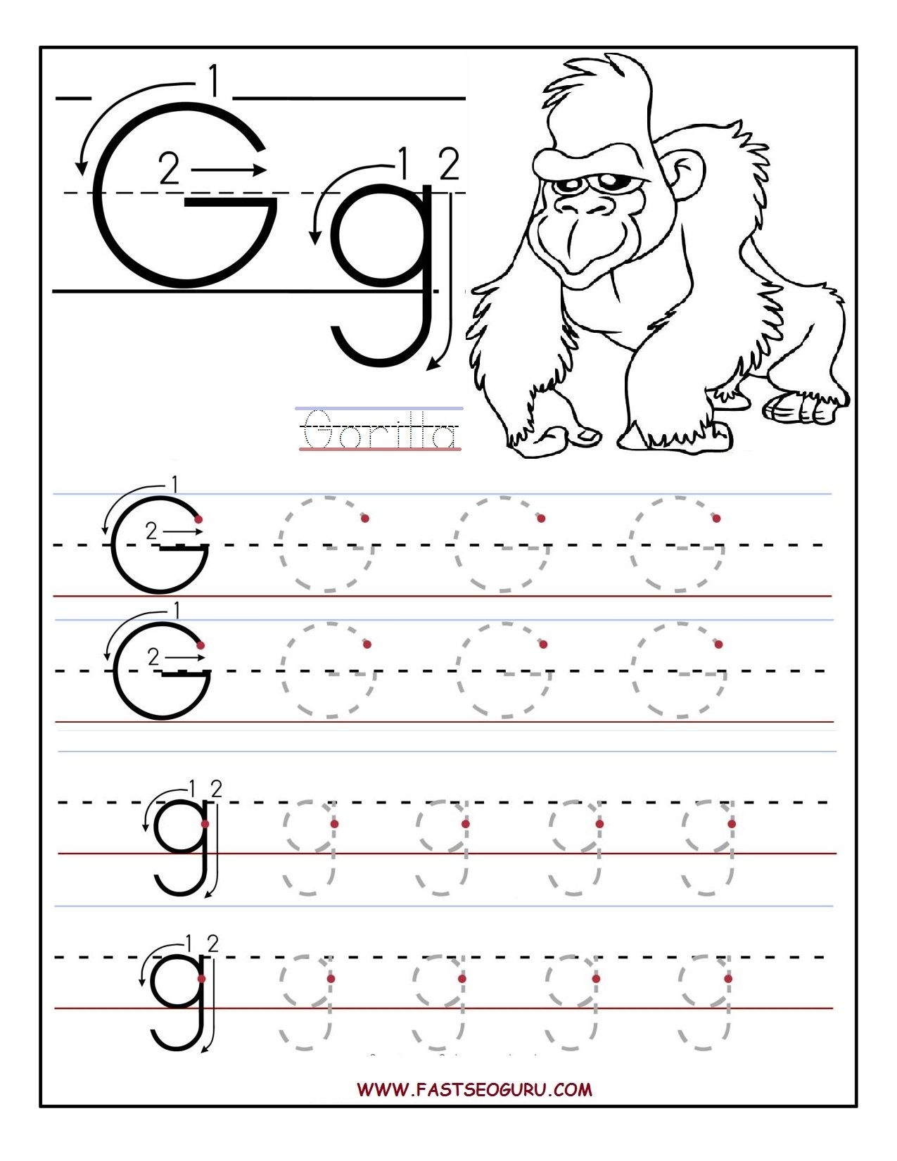 Printable Letter G Tracing Worksheets For Preschool Alphabet 