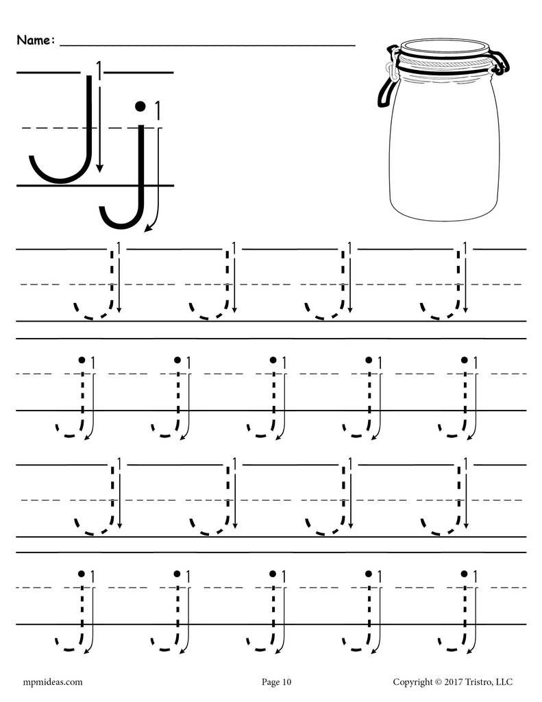 Printable Letter J Tracing Worksheet With Number And Arrow Guides 
