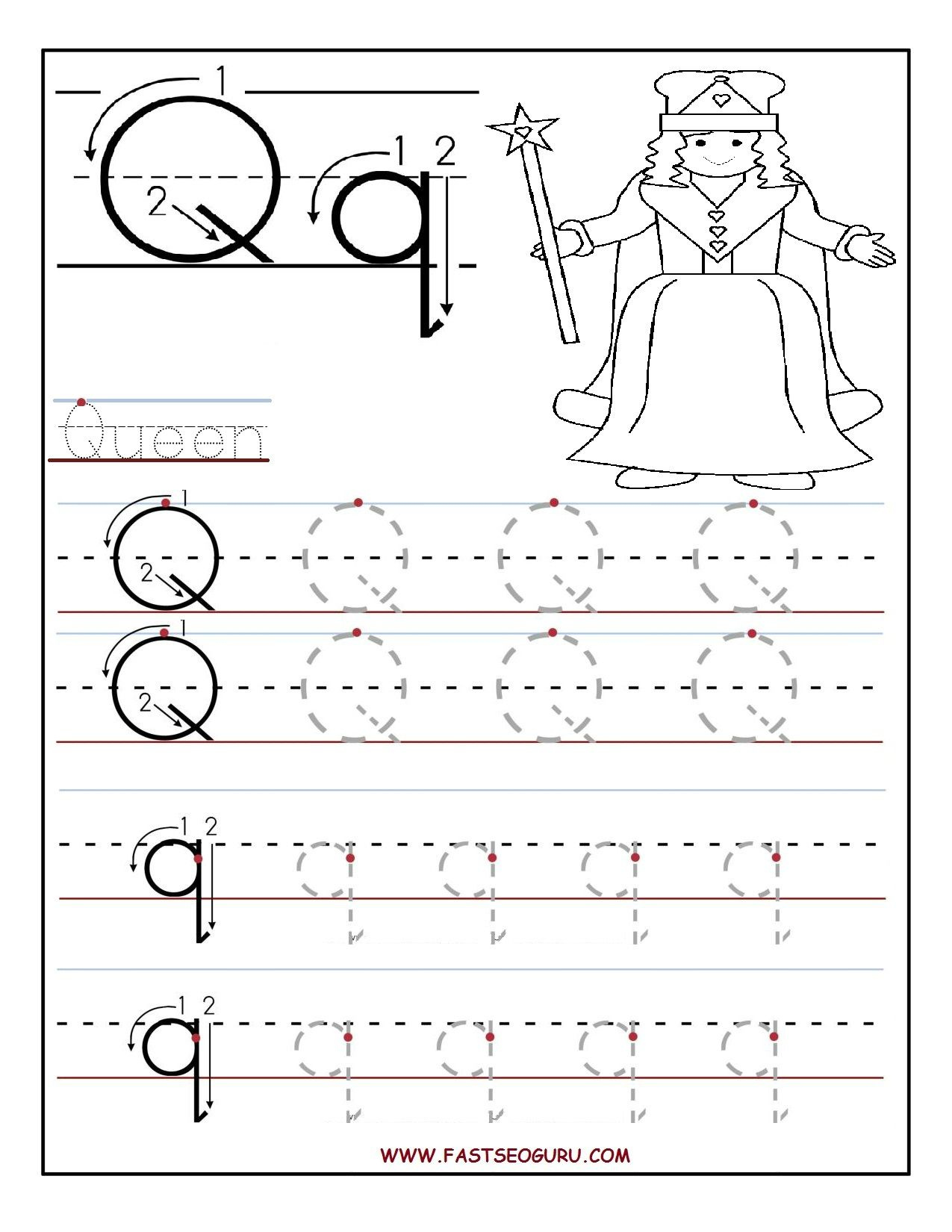 Printable Letter Q Tracing Worksheets For Preschool jpg 1 275 1 650 