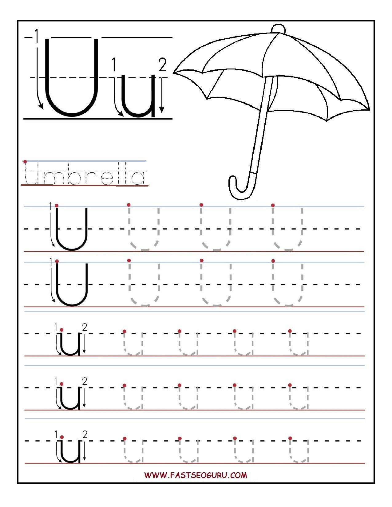 Printable Letter U Tracing Worksheets For Preschool Tracing 