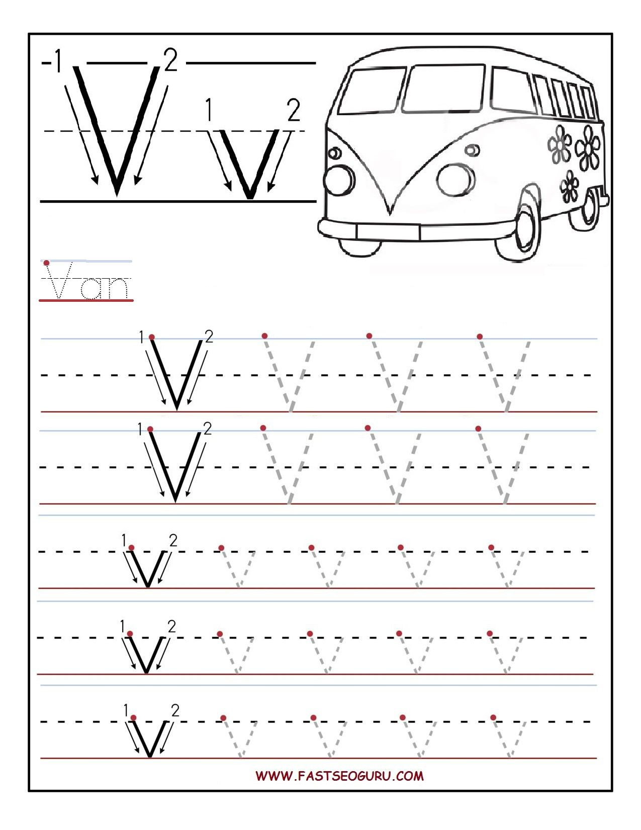 Printable Letter V Tracing Worksheets For Preschool Alphabet 