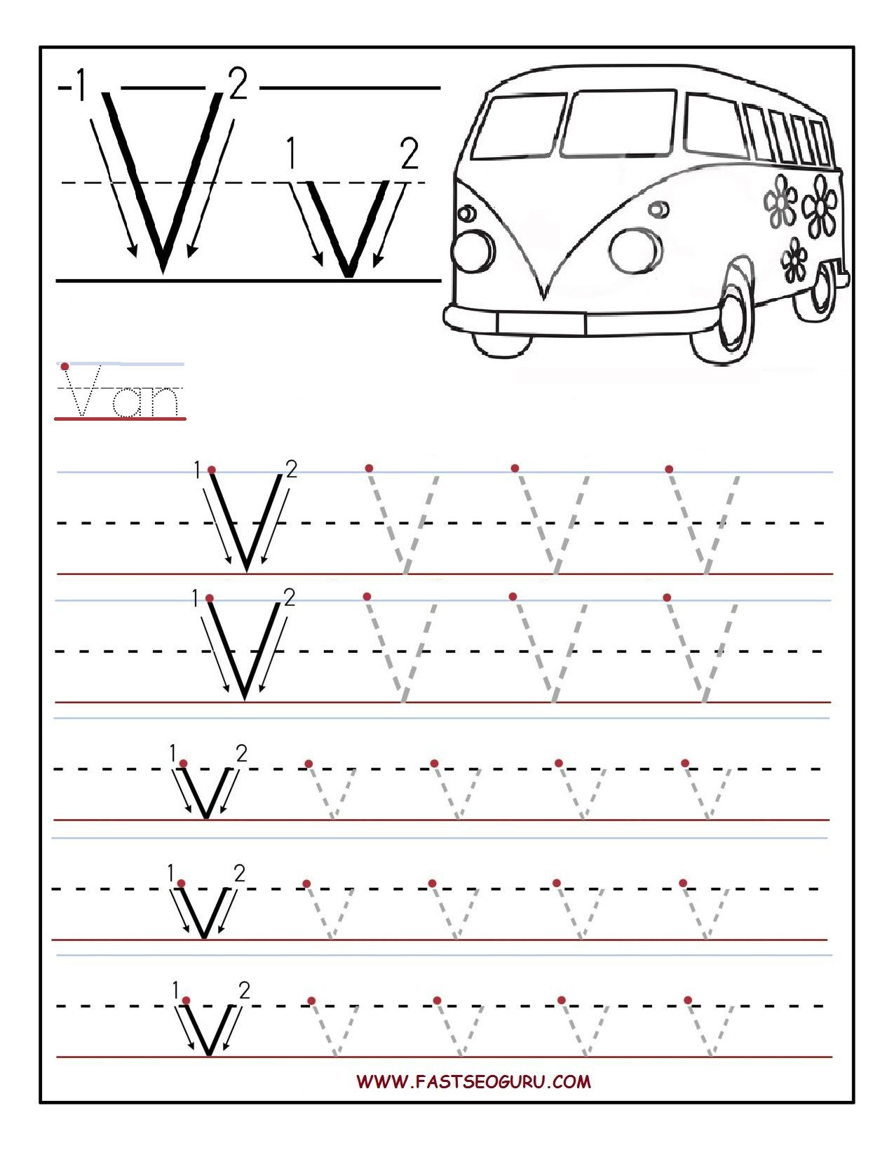 Printable Letter V Tracing Worksheets For Preschool Tracing 