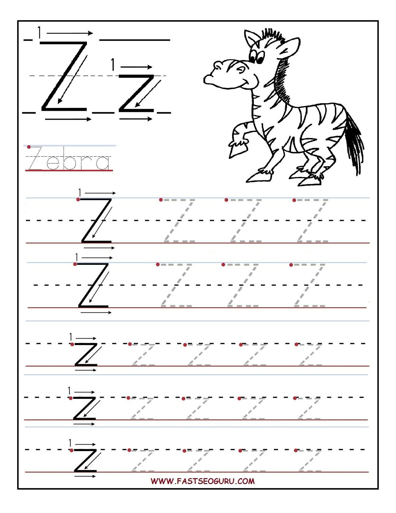 Printable Letter Z Tracing Worksheets For Preschool Letter Z 