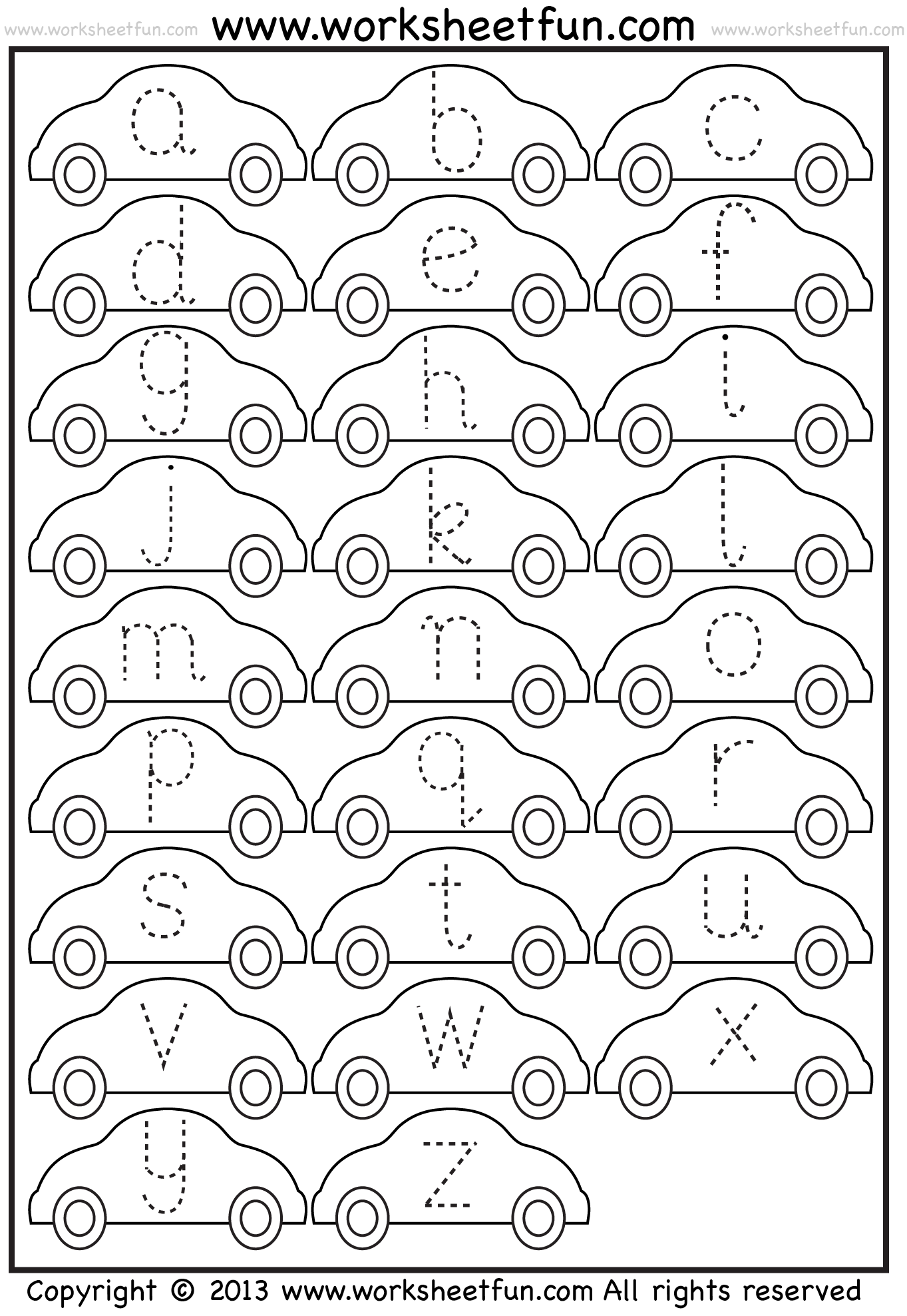 Small Letter Tracing Lowercase Worksheet Car FREE Printable 