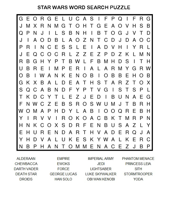 Star Wars Word Search Puzzle 2017 Activity Shelter