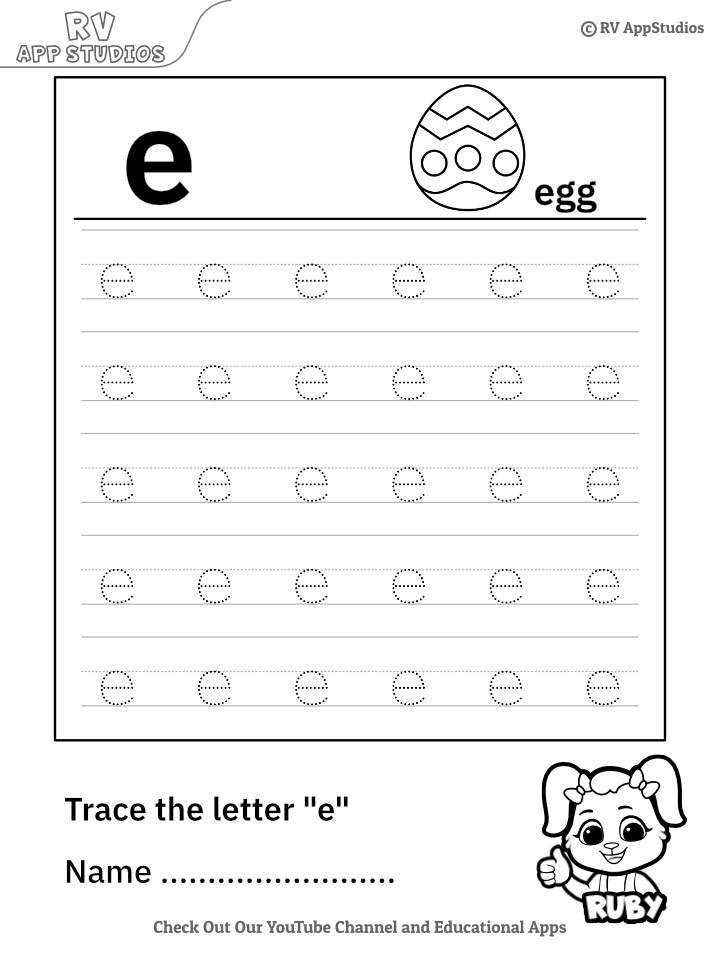 Trace Lowercase Letter e Worksheet For FREE 