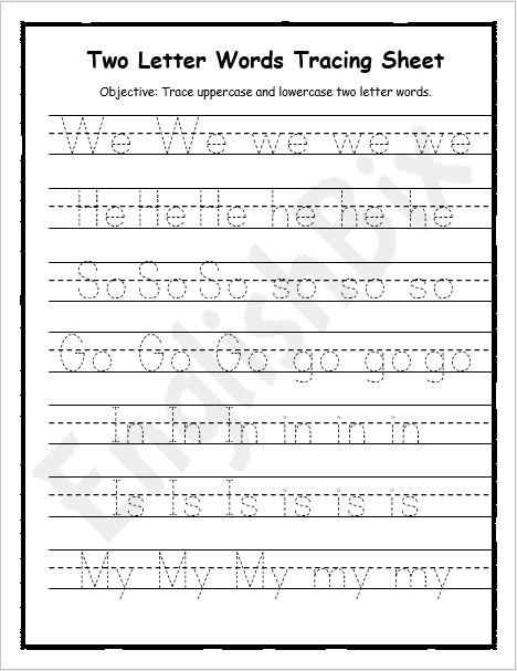 Two Letter Words Tracing Worksheets
