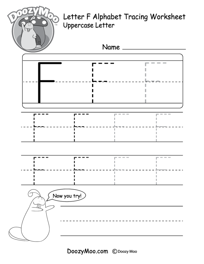 Uppercase Letter F Tracing Worksheet Doozy Moo | Letter Tracing Worksheets