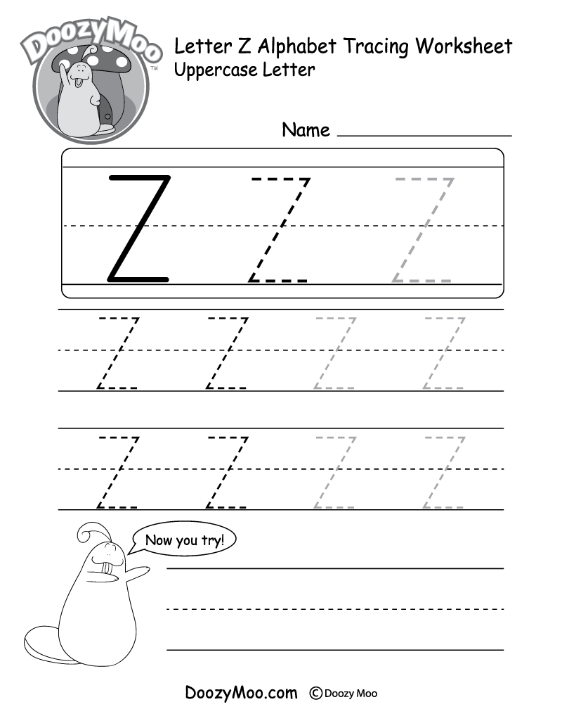 Uppercase Letter Z Tracing Worksheet Doozy Moo