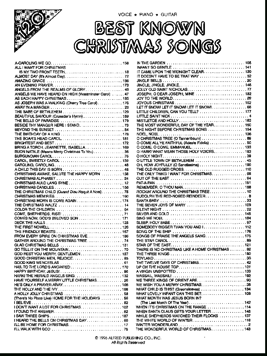 120 Best-Known Christmas Songsvarious Compose | J.w. Pepper with Alphabetical List of Christmas Songs A to Z