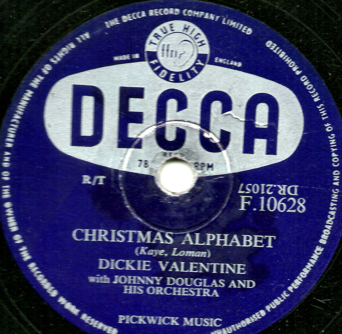 1955 Uk No. 1 Christmas Alphabet 78 Dickie Valentine Decca F 10628 E-/V+ in Christmas Alphabet 1955