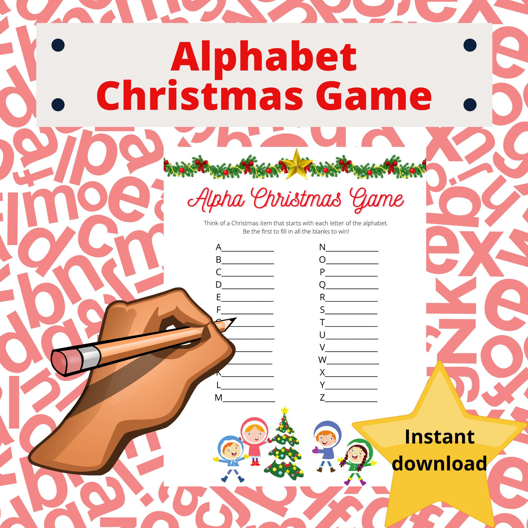 Alphabet Christmas Game, Instant Download, Digital Download throughout Alphabet Christmas Game