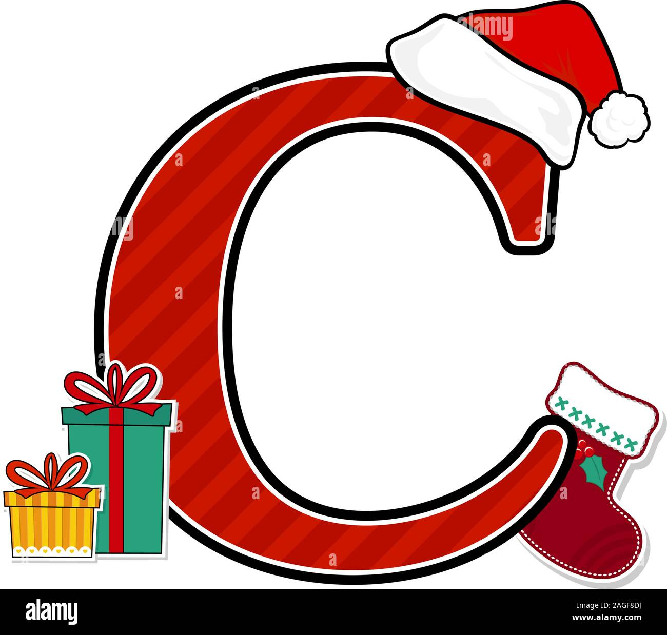 Capital Letter C With Red Santa&amp;#039;S Hat And Christmas Design within Christmas Alphabet Letter C