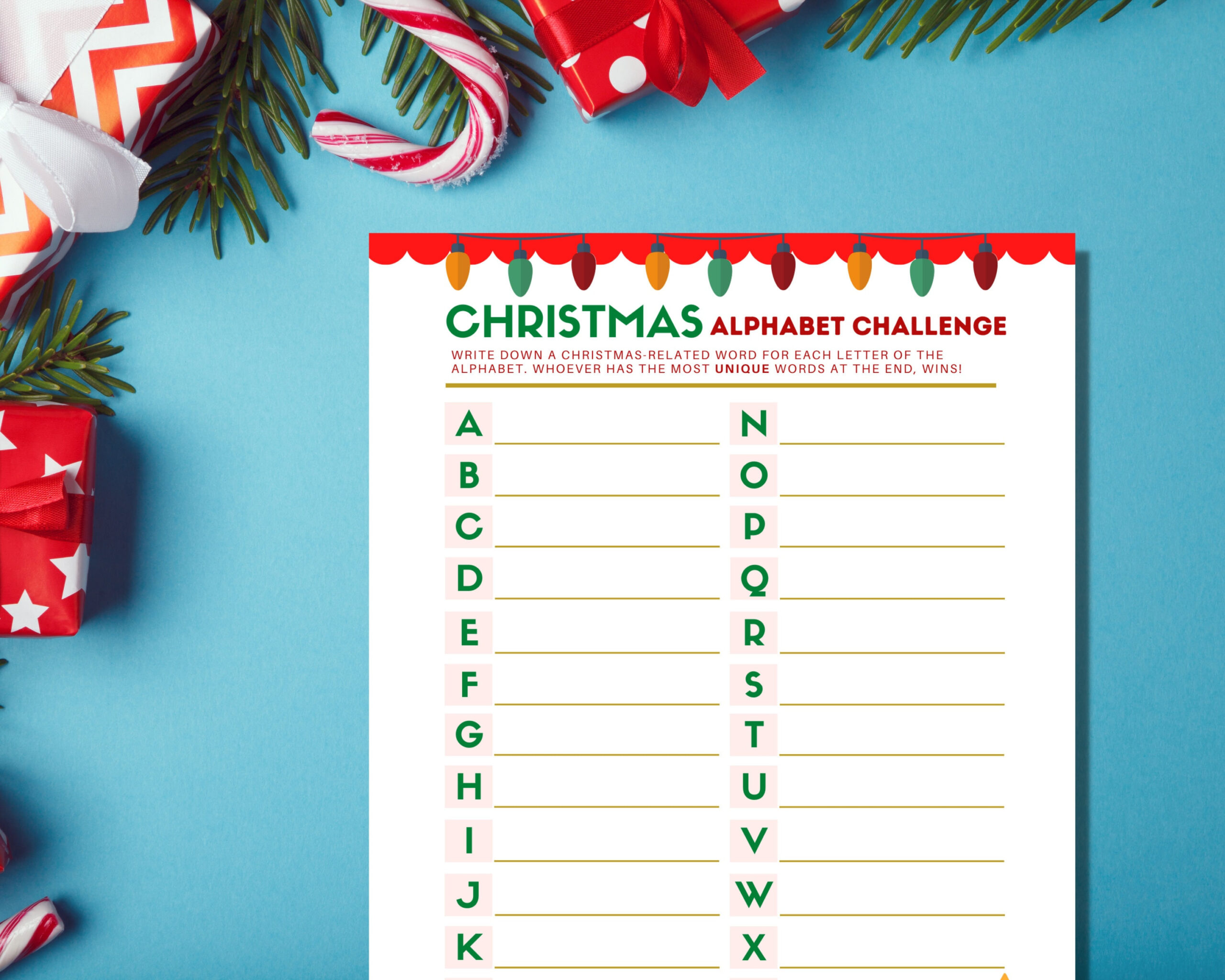 Christmas A-Z Printable Game, Icebreaker For Christmas Party with Christmas Alphabet Challenge