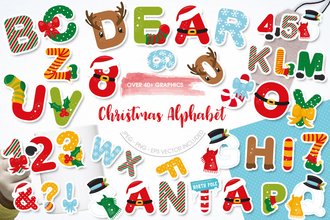 Christmas Alphabet 2Prettygrafik Design | Thehungryjpeg in Alphabet Christmas Theme