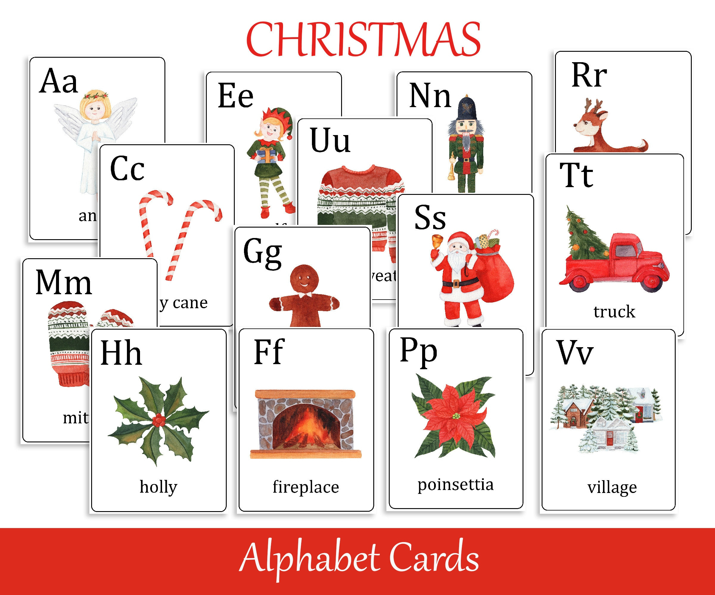 Christmas Alphabet Cards, Abc Preschool Flash Cards, Printable intended for Christmas Alphabet Flashcards