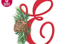 Christmas Alphabet Embroidery Design, E Letter, Pine Cone, Font within Christmas Embroidery Alphabet