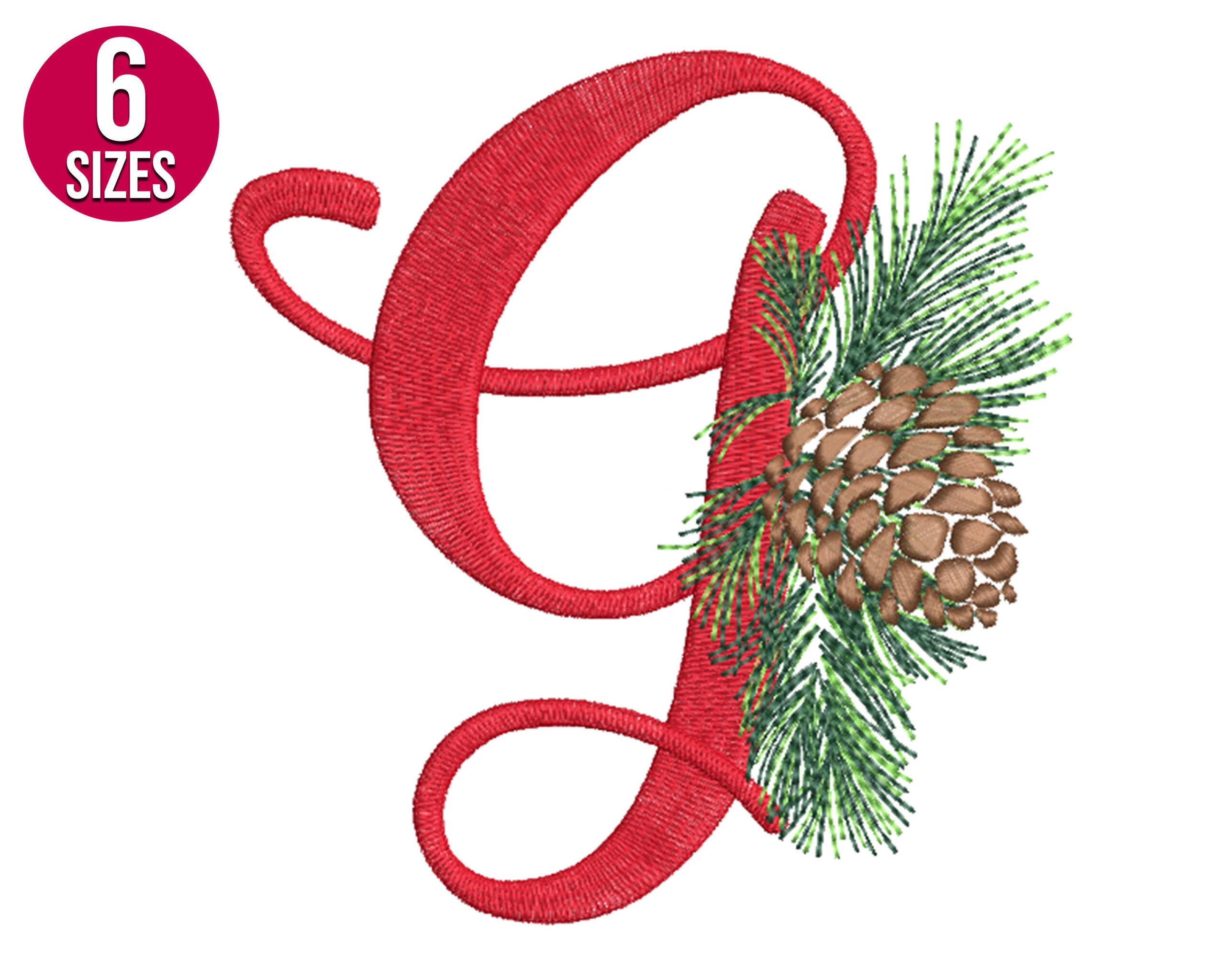 Christmas Alphabet Embroidery Design, G Letter, Pine Cone, Font throughout Christmas Alphabet Embroidery Design