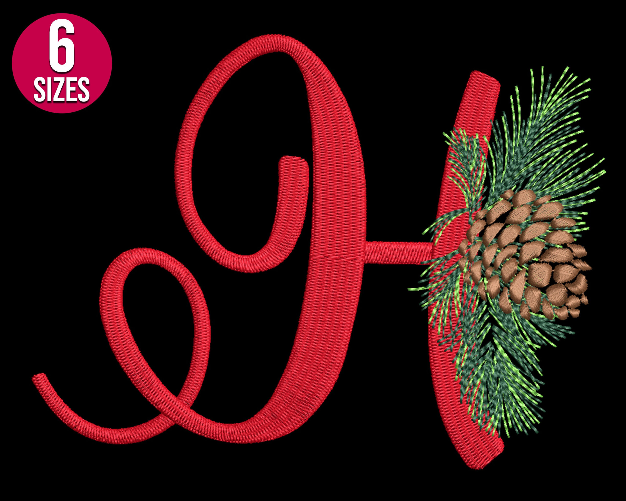 Christmas Alphabet Embroidery Design, H Letter, Pine Cone, Font throughout Christmas Alphabet Embroidery Design