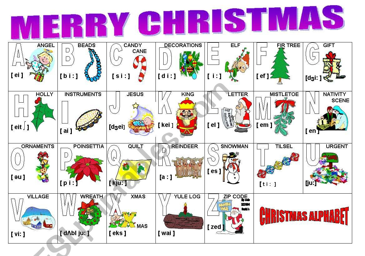 Christmas Alphabet - Esl Worksheetmilagrin for Christmas Phonetic Alphabet