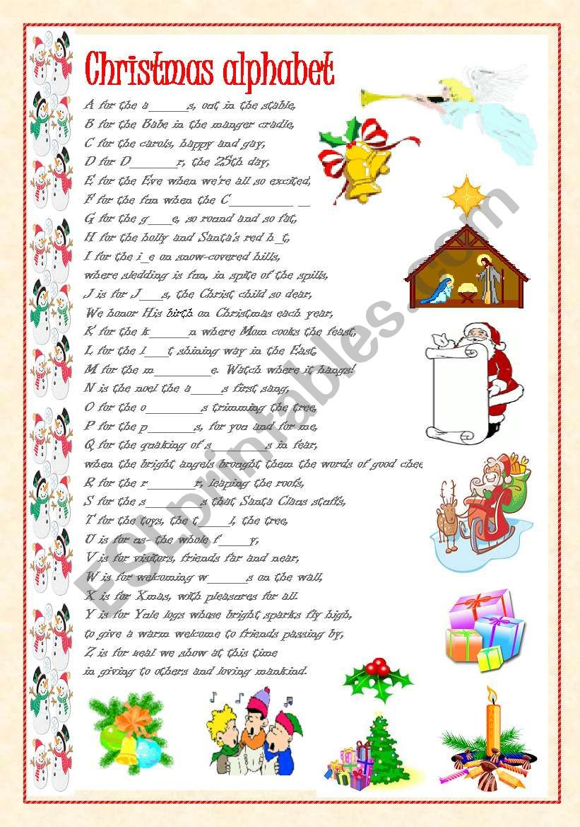 Christmas Alphabet - Esl Worksheetvale A. in A Christmas Alphabet Poem