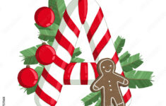 Christmas Alphabet. Illustration Of Letter A With Tree, Cookie And within Christmas Alphabet Letter A