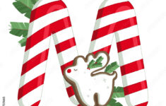 Christmas Alphabet. Illustration Of Letter M With Tree, Cookies in Christmas Alphabet Letter M