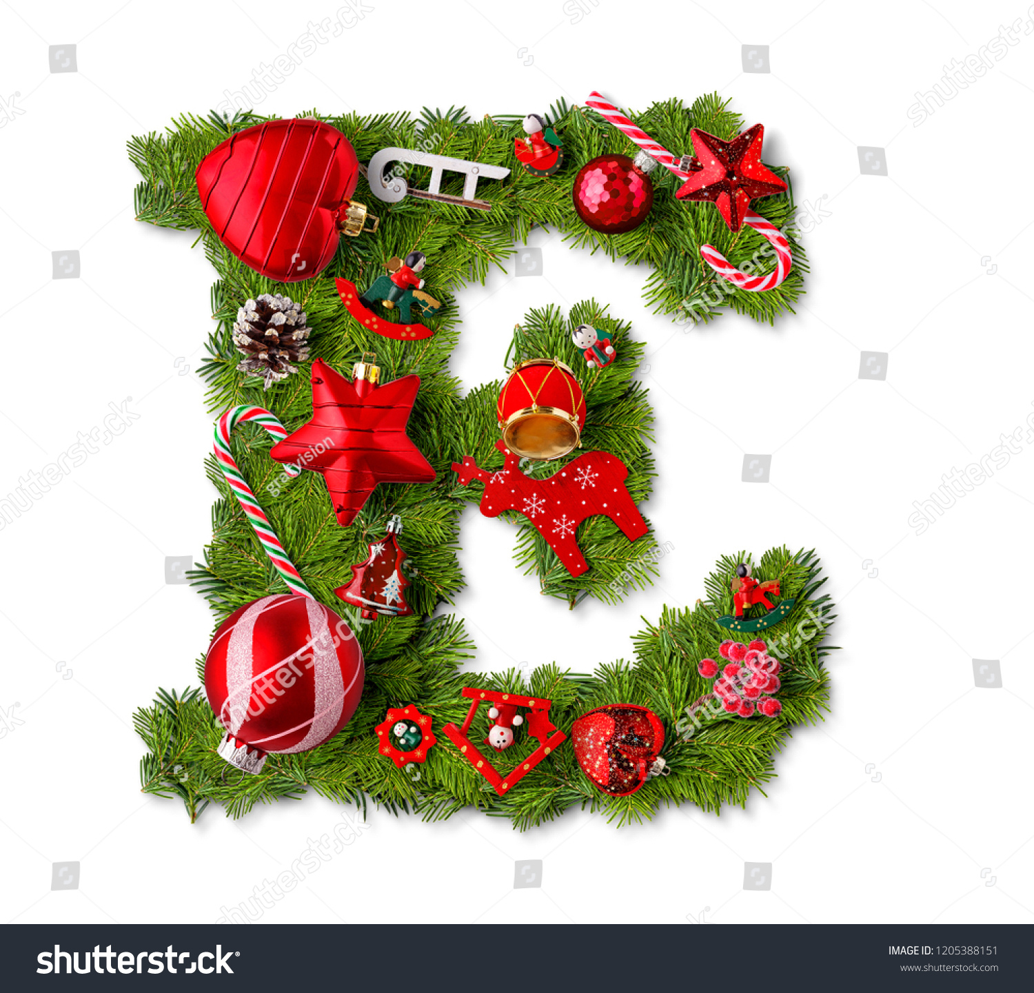 Christmas Alphabet Letter E Isolated On Stock Photo 1205388151 within Christmas Alphabet Letter E