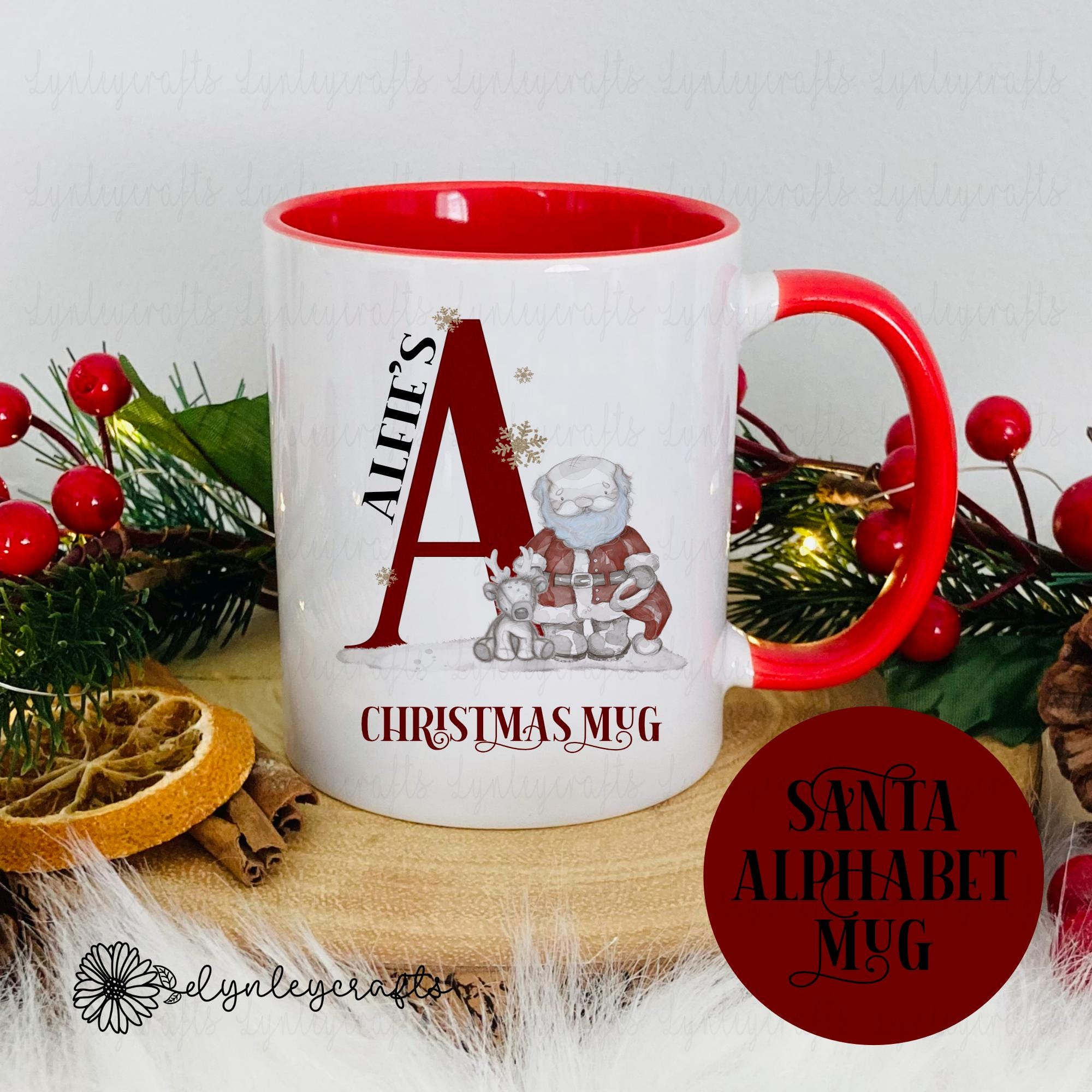 Christmas Alphabet Mug, Personalised Red Santa Christmas Mug intended for Alphabet Christmas Mugs