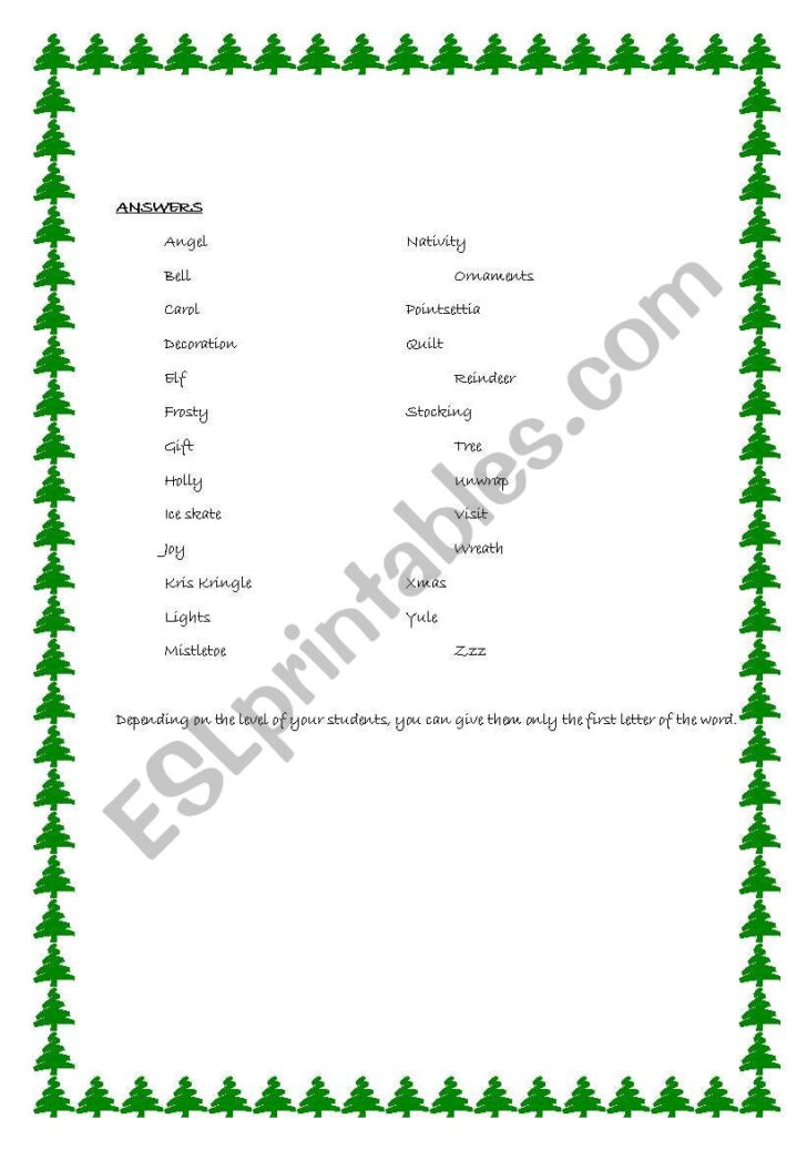 Christmas Alphabet Answers